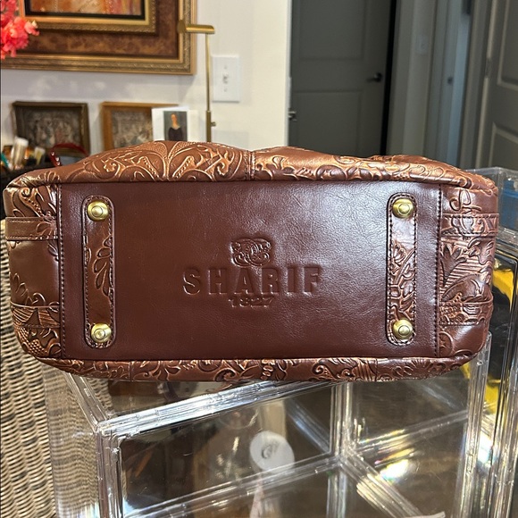Sharif Bronze Floral Embossed Leather Satchel 14”x 9.5”x 5.25” NWOT - Picture 9 of 9